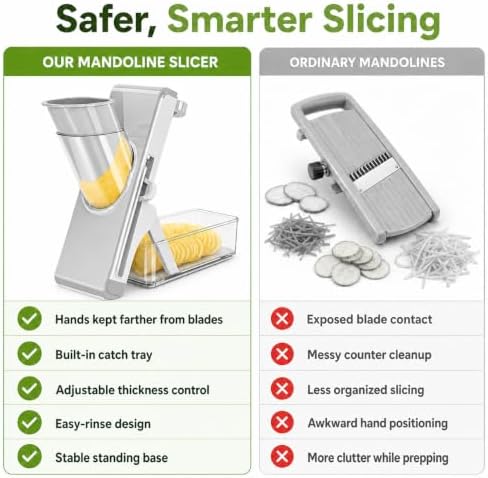 Safe Mandoline Slicer for Kitchen, Vegetable Slicer with Container, French Fry Cutter, All in 1 Julienne Slicer for Potato, Thickness Adjustable, Detachable Blade (Gray) - Image 5