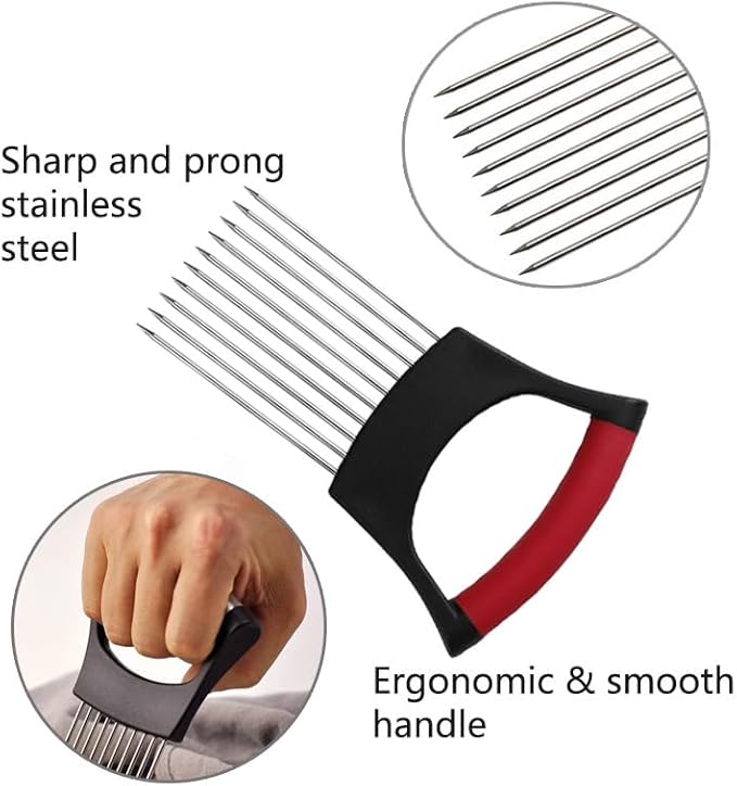 Onion Holder for Slicing, Lemon Slicer Cutter, Food Vegetable Chopper Assistant Tool for Meat, Potato and Tomato (Red, 1PCS)