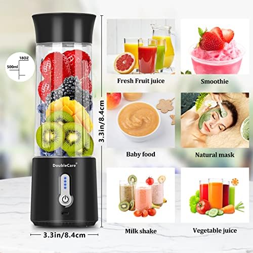 Portable Blender for Shakes and Smoothies,500ml Electric Juicer, 4000mAh Smoothie Blender with BPA-Free Material, USB Rechargeable Fresh Juice Blender for Travel, Gym, Outdoors, and Home, Black - Image 3
