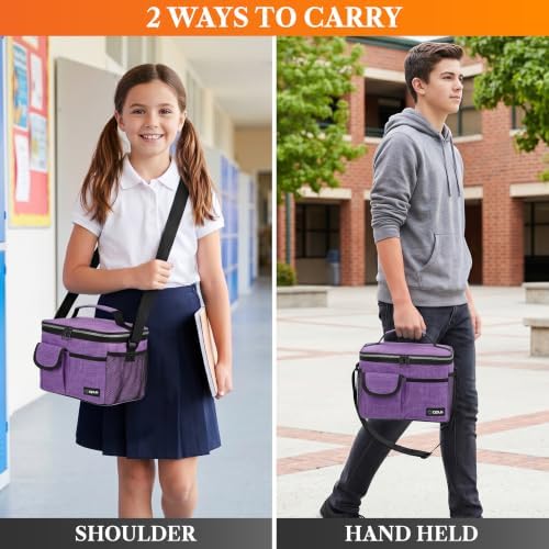 Insulated Lunch Box Adult, 14 Can Leakproof Cooler Bag Kid, Purple
