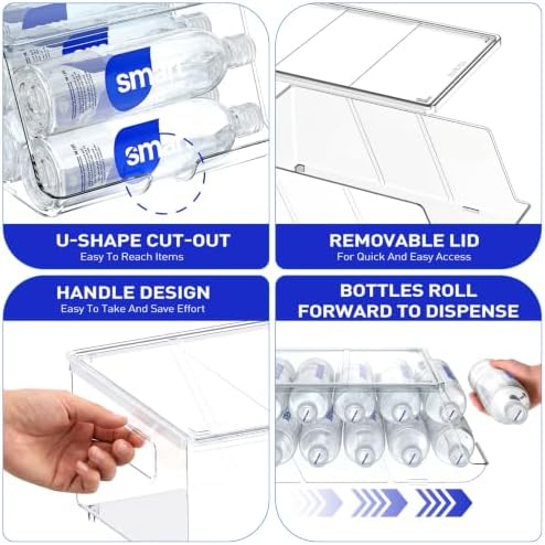 2 Pack Water Bottle Organizer for Refrigerator, Stackable with Lid