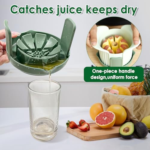 Apples Slicer and Corer, 8 Slices Heavy Duty Pear, Mango & Tomato Cutter with Stand & Comfort Handle, Up to 3.7 IN Apples(Green,3 cut pieces)