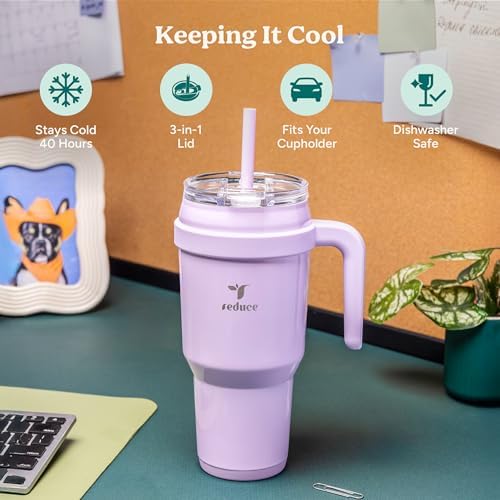 Cold1 40 oz Tumbler with Handle - Vacuum Insulated Stainless Steel Water Bottle for Home, Office or Car, Reusable Mug with Straw or Leakproof Flip Lid, Keeps Drinks Cold All Day-Gloss Sea Glass