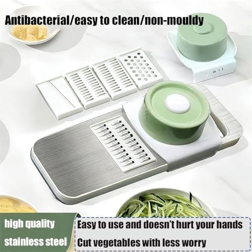 Kitchen Mandoline Slicer, Adjustable Vegetable Slicer, Potato Shredder, Tomato Slicer, Vegetable Cutter, Stainless Steel Professional with Safety Gloves green 1pc - Image 3