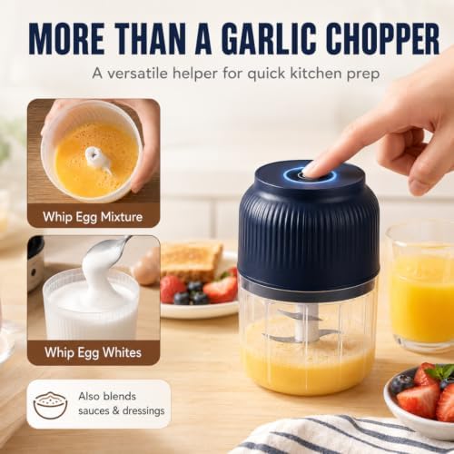 Cordless Electric Garlic Chopper, 400ml Mini Food Processor (Mixed) - Image 5