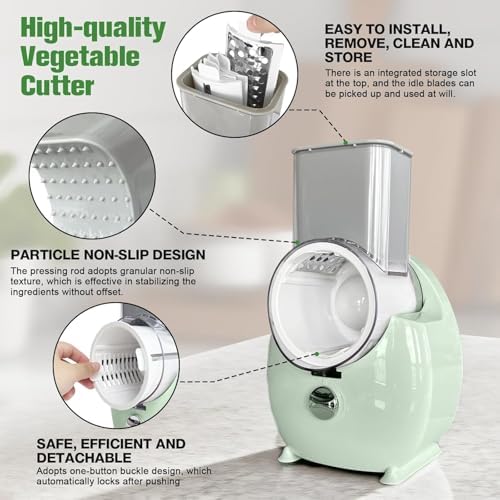 Electric Cheese Grater for Block Cheese - 3 in 1 Rotary Cheese Grater Electric Rotary Grater Salad Shooter Electric Slicer for Cheeses, Fruits, Vegetables and Nuts (Green)