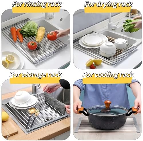 Roll Up Dish Drying Rack, 17.7" x 15.5" Over The Sink Dish Drying Rack, Dish Drying Rack for Kitchen Sink Counter Storage (Grey)