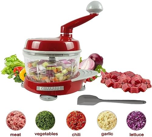 KIRKWOOD KITCHEN Multi-function Manual Food Processor Kitchen Meat Grinder Vegetable Chopper, Slicer Spinner Dicer for Fruits, Herbs, Lettuce, Salad Foods