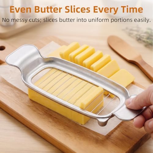 Butter & Cheese Slice Cutter - Stainless Steel Multipurpose Butter and Cheese Cutter Slicer for Evenly Slicing Butter Blocks, Cheeses, Eggs, Non-Stick，Compact & Portable for Home, BBQ, Camping - Image 4