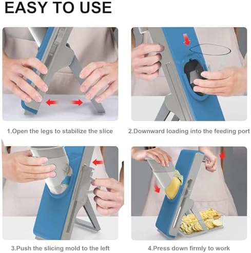 Mandoline Slicer Safe Multifunctional Dicer Adjustable Commercial Slicer Machine Stainless Steel Chopper (Grey Light Blue) - Image 4