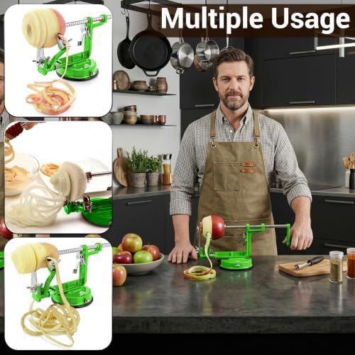 Apple Peeler - 3 in 1 Fruit Corer Cutter and Peeling Machine for Kitchen - Stainless Steel Apples Peelers & Cutters Tool - Easy to Peel and Spiralizer