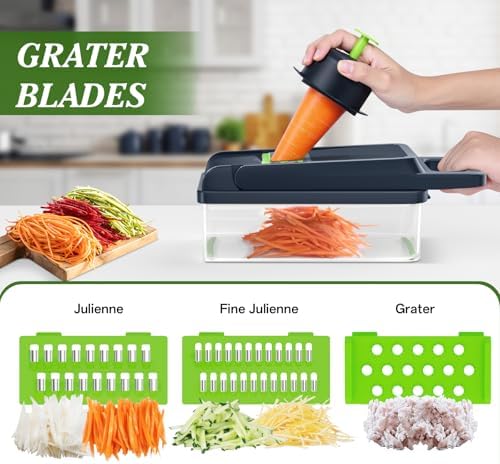 HomeHacks Veggie Chopper Vegetable Cutter, 12 in 1 Kitchen Gadget, Green - Image 3