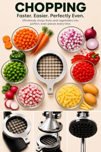 2-in-1 Heavy Duty Cast Iron Manual Juicer & Vegetable Chopper — Hand Press Citrus Squeezer & Food Dicer with Interchangeable Blades, No Electricity, Easy Clean, Fresh Juice & Meal Prep in Seconds