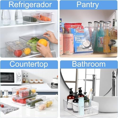 10 Pack Food Storage Organizer Bins, Clear Pantry Containers with Lids