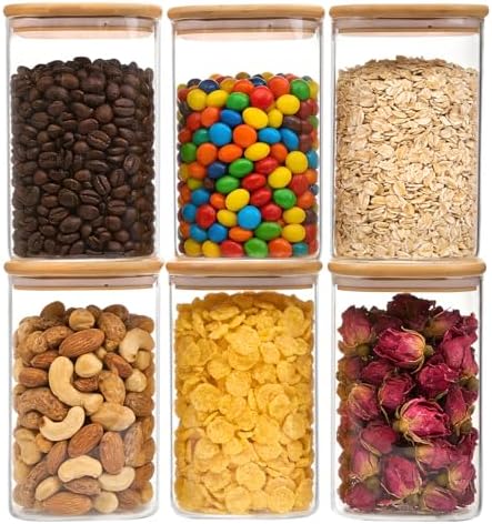 6pcs Glass Food Storage Containers with Lids, 1.2qt Glass Jars