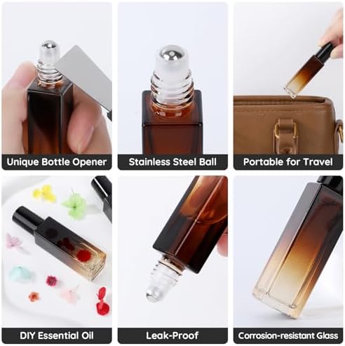 Segbeauty 0.34oz Glass Roller Bottles for Essential Oils, 5pcs Amber Refillable Roll On Bottles, 10ml Empty Rollerball Bottle for Oil, Small Travel Size Containers for Perfume with Dispensing Tools - Image 4