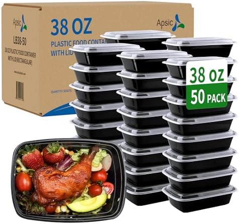 38oz Meal Prep Containers, 50 Pack Disposable Food Storage Boxes with Lids