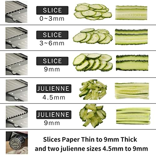 WELTONHM Mandoline Slicer, Adjustable Mandoline Slicer for Kitchen, Stainless Steel Mandolin Vegetable Chopper for Potato, Julienne Cutter with Cut-Resistant Gloves, Black - Image 2
