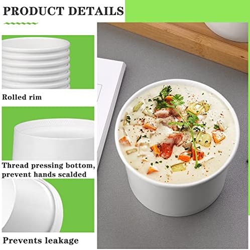 Wuadua 12 oz Disposable White Paper Soup Containers with Lids- 50 Pack - Image 5