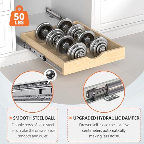Wooden Pull Out Cabinet Organizer, 21'' Deep Slide Out Drawer