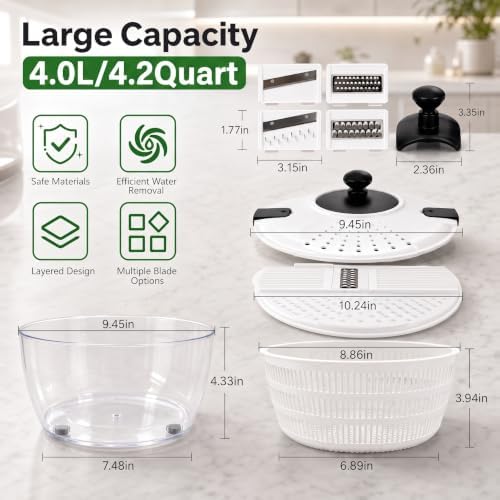 4.2 Quarts Salad Spinner & Mandoline Slicer Set with 5 Blades