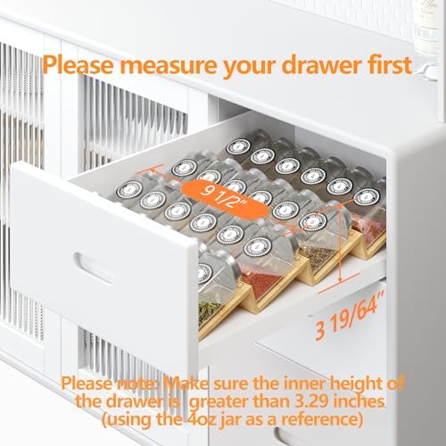 Bamboo Spice Drawer Organizer with Non-slip Mat,4 Tier Jar Spice Rack Tray 9.5'',Seasoning Organizer for Kitchen,Cabinet,Drawers,Countertop