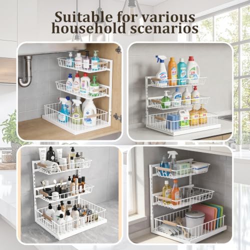 3 Tier Under Sink Organizer, Adjustable Pull Out Metal Storage Drawer