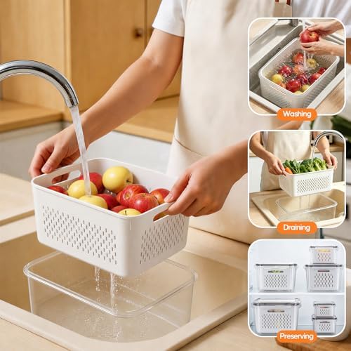 Fruit Storage Containers for Fridge, 6 Pack Plastic Food Storage Container