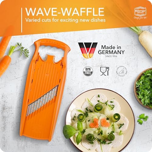 Börner by Reston Lloyd Wave-Waffle Power Line • Crinkle Cut/Spirelli Vegetable Slicer & Food Safety Holder • Slicer for Wave Waffle Cut Style • Multiple Thickness Options • Made in Germany, Orange - Image 3