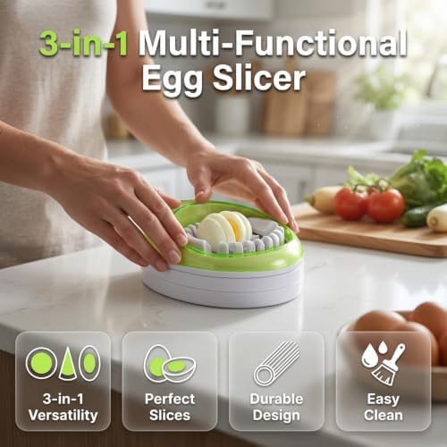 Egg Slicer for Hard Boiled Eggs,Stainless Steel Egg Cutter,Kitchen Chopper Tool for Strawberry Tomato,Mushroom,Butter and Grape,Kitchen Gadget (Red) - Image 2