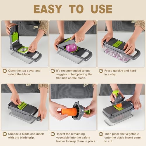 Vegetable Chopper with Container Cheese Grater Mandoline Slicer Cabbage Shredder for Veggie Onion Potato Fruit Food, Includes Egg Separator & Vegetable Peeler, Manual Hand Cooking Gadget for Kitchen - Image 6