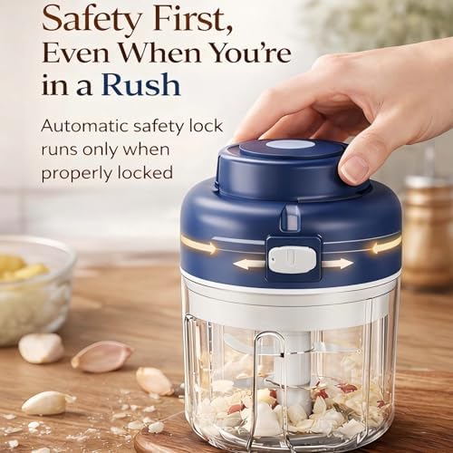 Electric Garlic Chopper Mini, Cordless Mini Food Chopper With 6 Blades, 320ml Small Garlic Grinder For Onion Chili Ginger, Rechargeable Kitchen Gadget (1, Purple) - Image 3