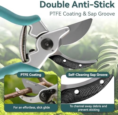 8.5" Premium Ergonomic Bypass Pruning Shears - Heavy Duty Secateurs