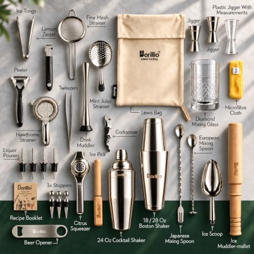 Bar Tool Set Pro Edition - Stainless-Steel Cocktail Shaker Set - Mixology Bartender Kit w/Boston Shaker, Drink Mixer & Muddler for Cocktails - Home Bar Accessories - 32-Pc Bar kit