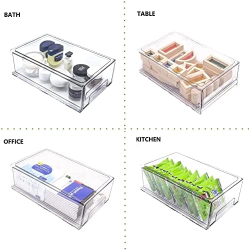 2Pack Clear Fridge Drawers Pull Out Stackable Refrigerator Drawer Organizer Bins Pantry Storage Box Plastic Food Containers for Kitchen Bathroom Office Closet (2pack-Large)
