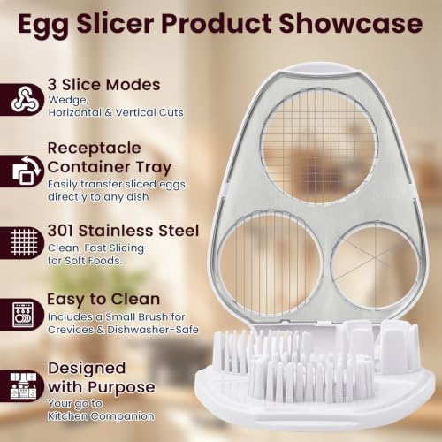 3-in-1 Hard Boiled Egg Slicer with Cleaning Brush, Dishwasher Safe - Image 3