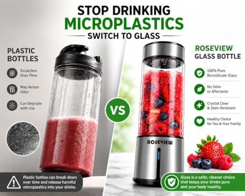 Portable Smoothie blender ROSEVIEW Glass bottle USB rechargeable mini Handheld Ice Shakes Cup 2 blend juicer Cordless Personal smoothies maker Fruit mixer - Image 6