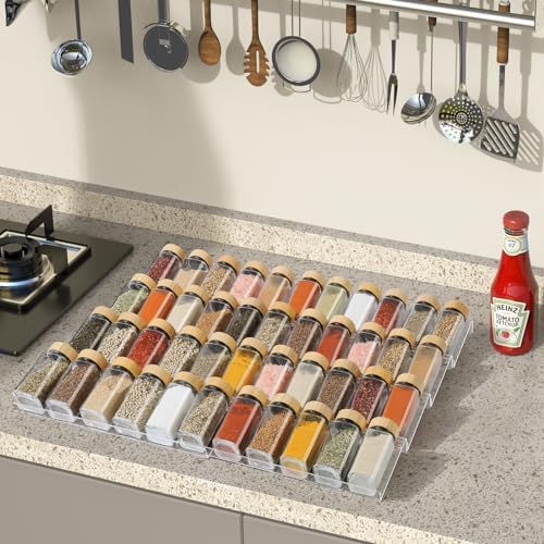 Spice Drawer Organizer 4 Tier, Acrylic Seasoning Organizer Rack, Large