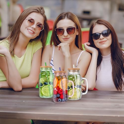 Mason Jars with Handle Colorful Drinking Glasses with Lids Straws
