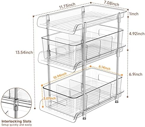 3 Tier Clear Bathroom Organizer with Dividers, Multi-Purpose Pull-Out Pantry Organization and Storage, Under Sink Closet Organizers and Storage, Vanity Skincare Cosmetic Organizer Medicine Bins