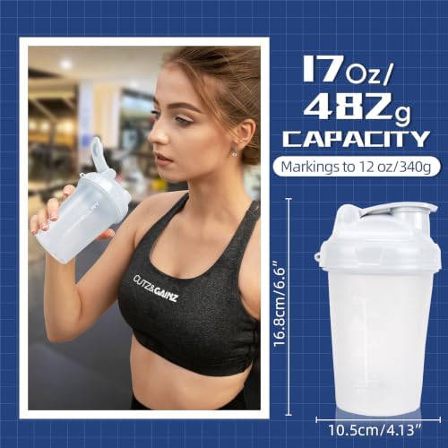 3 Pack Shaker Bottles for Protein Mixes, 17 oz Small Protein Shaker Bottle with Handle, Gym Shaker Cups with Blending Ball for Pre Workout, BPA-Free & Dishwasher Safe (White, Pink, Blue) - Image 2