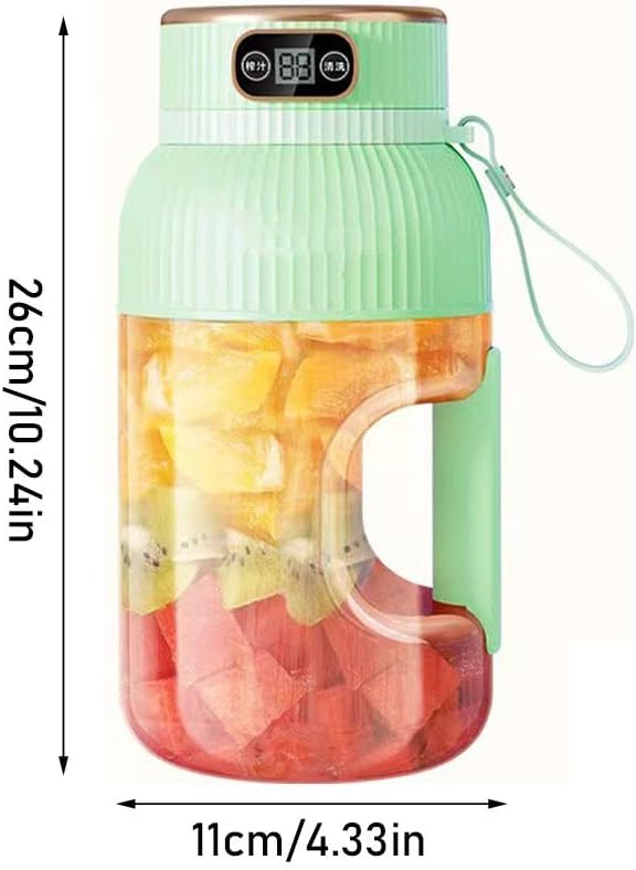 Portable Blender,On the Go Blender,Multifunctional Juicer Cup with Digital Display,Fresh Juice Portable Blender for Smoothies or Shakes,Wireless USB Rechargeable Fruit Blender for Outdoor (Green)
