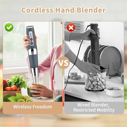 Toogel 4-in-1 Cordless Immersion Blender, 21-Speed, 3-Angle Adjust, Grey - Image 2