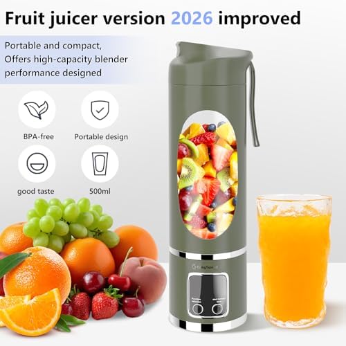 EASYSPEED Portable Blender Electric USB-C, 500ML Personal Juicer for Shakes, 1500mAh Rechargeable, 12 Blades,BPA Free, 18oz Small Blender with Leakproof Lid & Sip Spout, Mixing, Compact,Green - Image 2