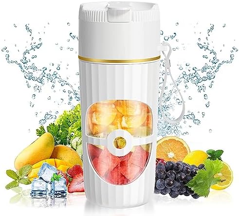 Glass USB-C Portable Blender - 8-Blade Cordless Smoothie Maker & Protein Mixer for Travel, Gym & Office -15oz/450ml (White) by PONDI