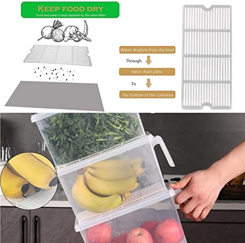 Produce Saver Containers for Refrigerator with Drain Tray, 5L x 4 Stackable Fruit Storage Containers for Fridge,Vegetable Storage Keep Fresh for Lettuce,Salad,Berry, Salad,Meat and Fish
