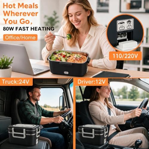 Electric Lunch Box for Adults, 2.8L Double Layer Heated Lunch Box