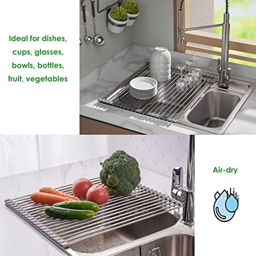 Roll Up Dish Drying Rack Over Sink, SUS304 Steel, 17.8x15.7,Gray