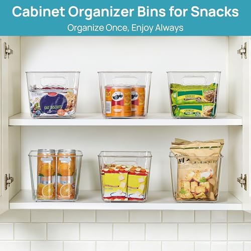 6 Pack Clear Storage Bins, Pantry Cabinet Organizer Bins, Medium