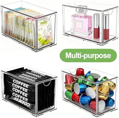 6 Pack Stackable Tea Bag Organizer Drawers – Clear Acrylic Tea Bag Holder for Cabinet, Drawer, Pantry, Countertop – Kitchen Tea Storage Container
